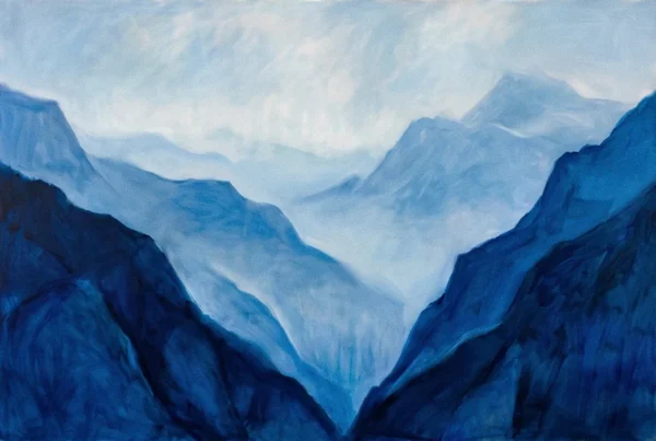 Sommets d'Azur : sommets montagneux embrumés (lavis d'encre)