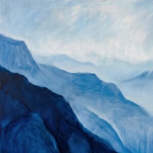 Sommets d'Azur : sommets montagneux embrumés (lavis d'encre)