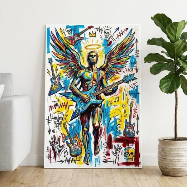 Ange rock à la guitare style Basquiat