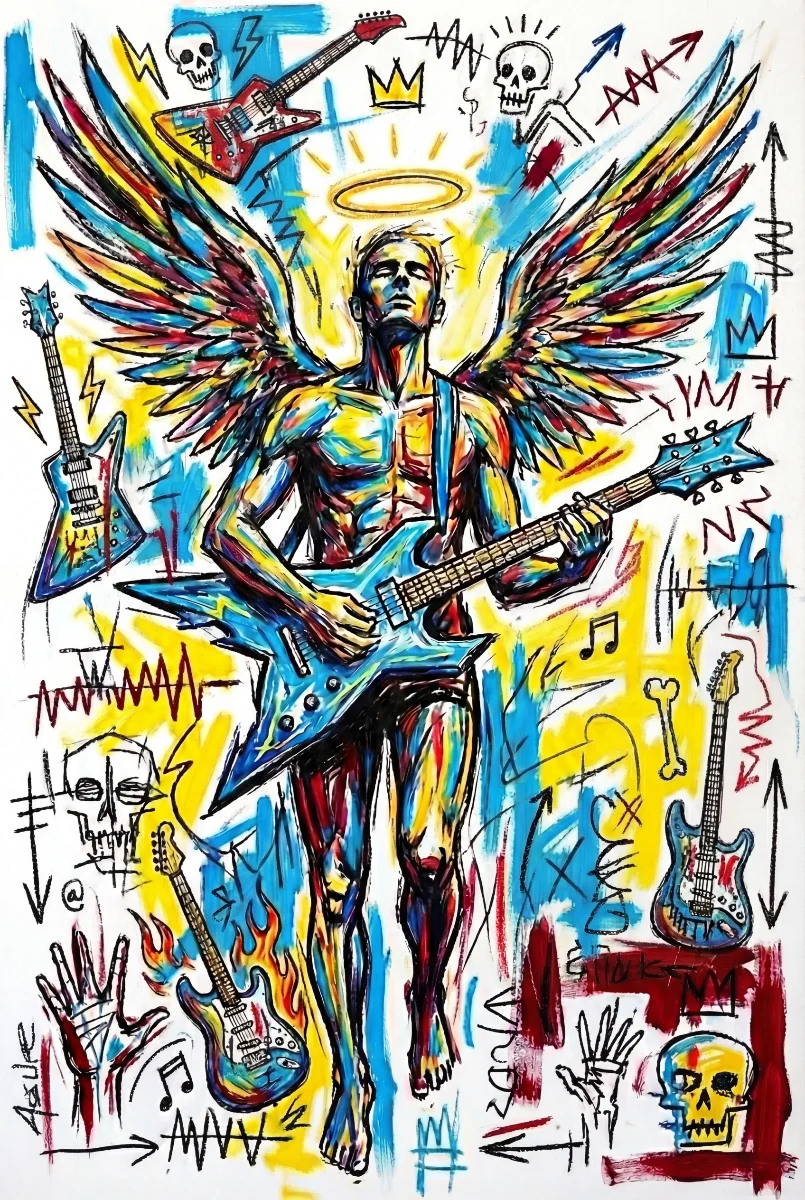 Ange rock à la guitare style Basquiat