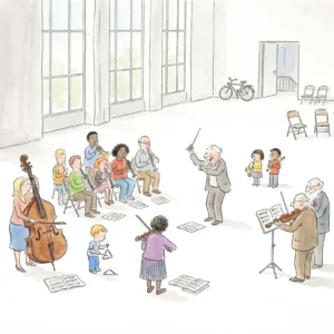 Dessin orchestre amateur en salle municipale
