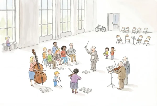 Dessin orchestre amateur en salle municipale