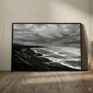 Vík, Islande : littoral de vík (photographie noir et blanc)