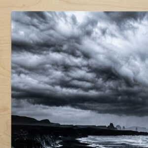Vík, Islande : littoral de vík (photographie noir et blanc)