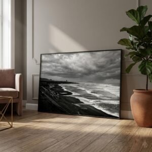 Vík, Islande : littoral de vík (photographie noir et blanc)
