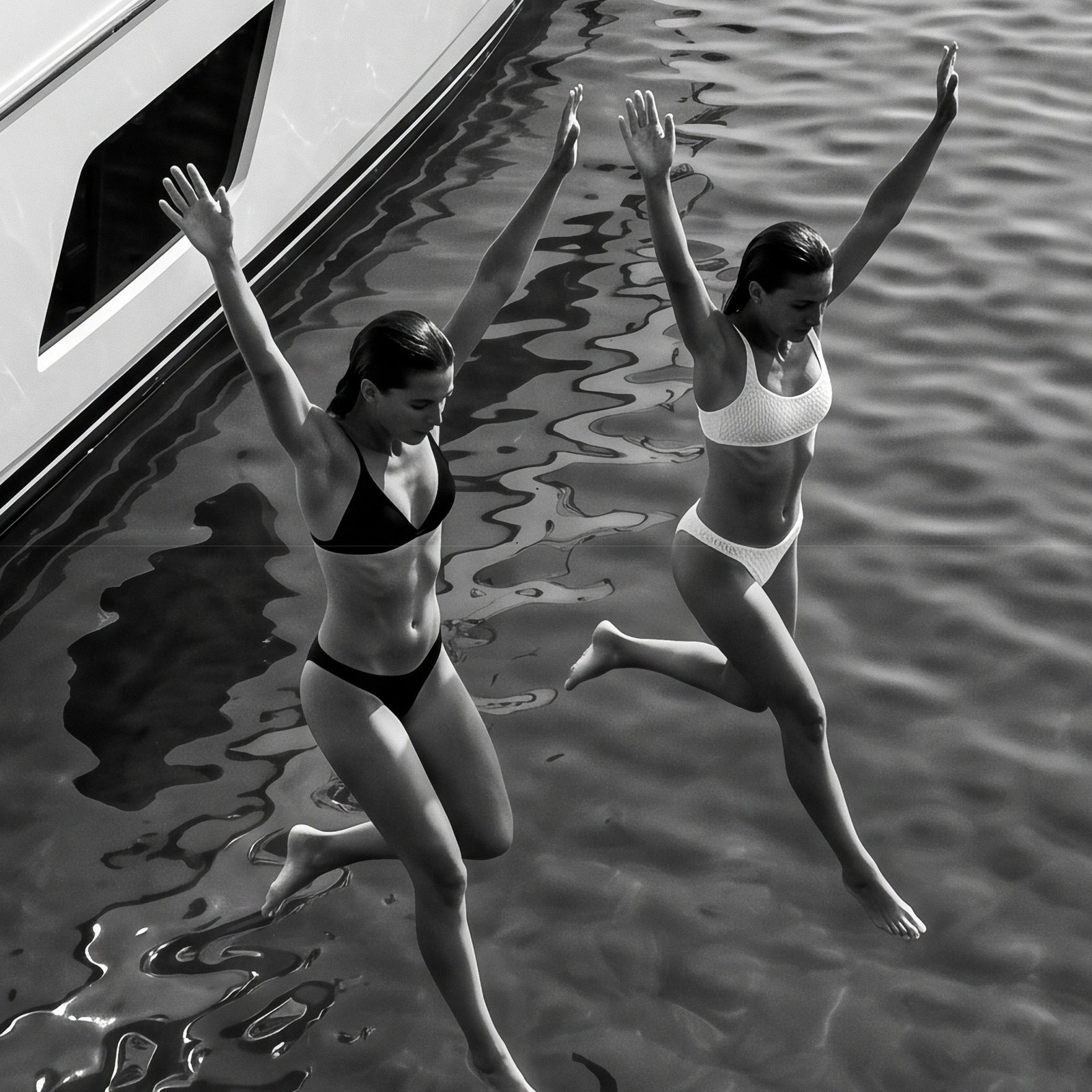 Joy Unleashed : saut de yacht (photo noir et blanc)