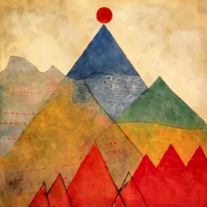 Montagne au Soleil Rouge (Œuvre Originale)
