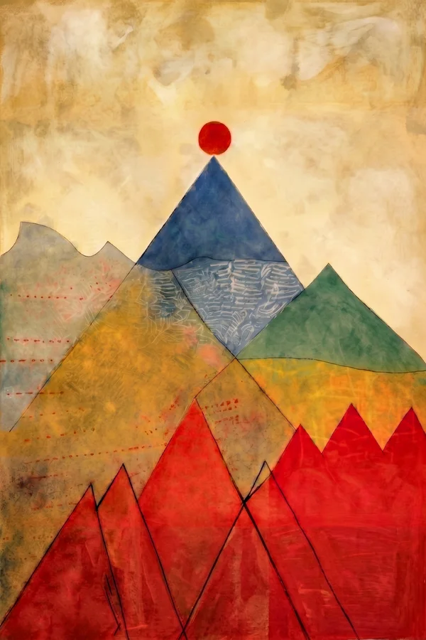 Montagne au Soleil Rouge (Œuvre Originale)