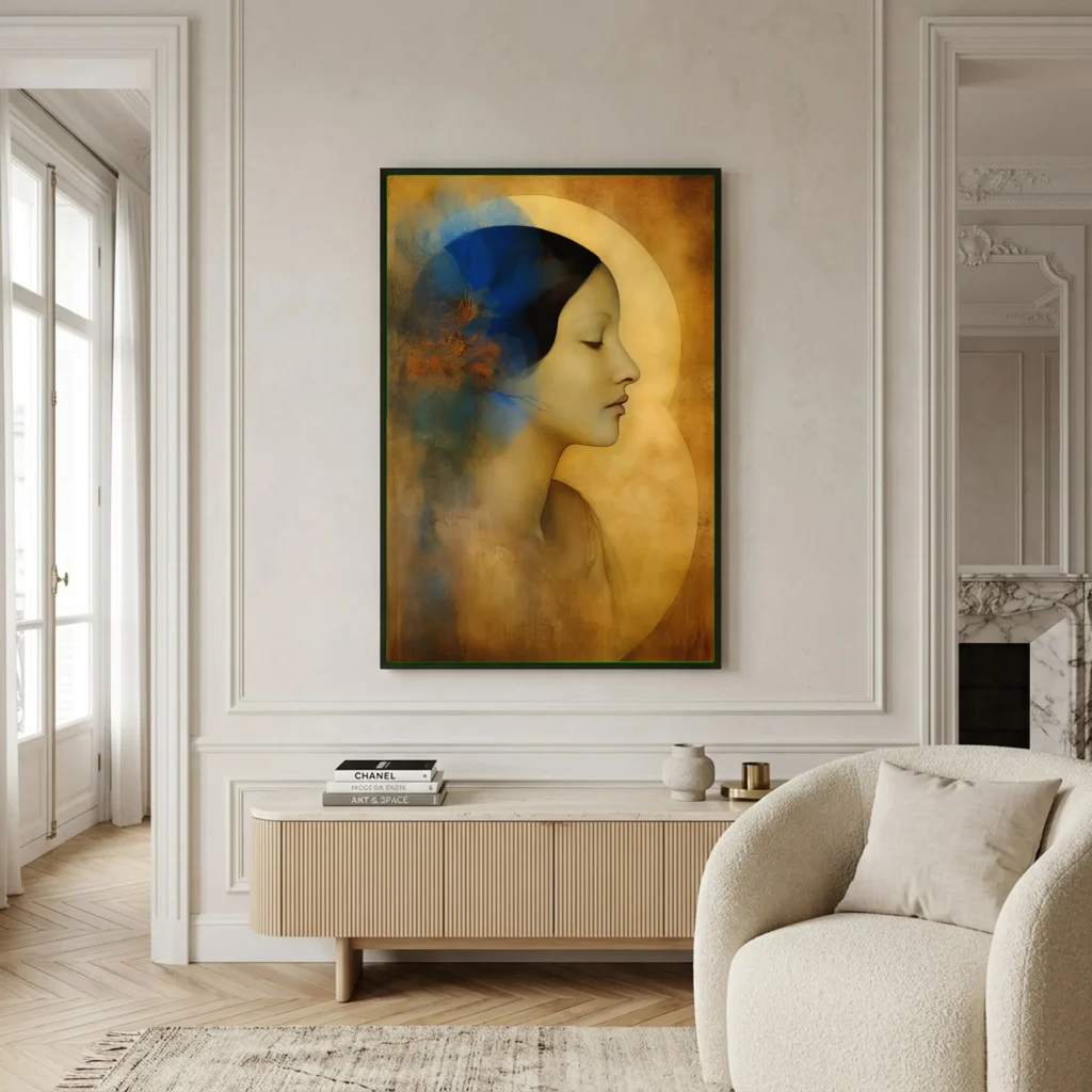 Femme au voile bleu en situation décorative