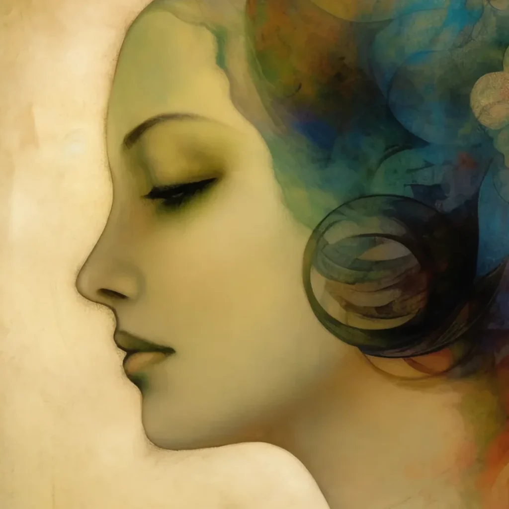 Femme aux fleurs bleues