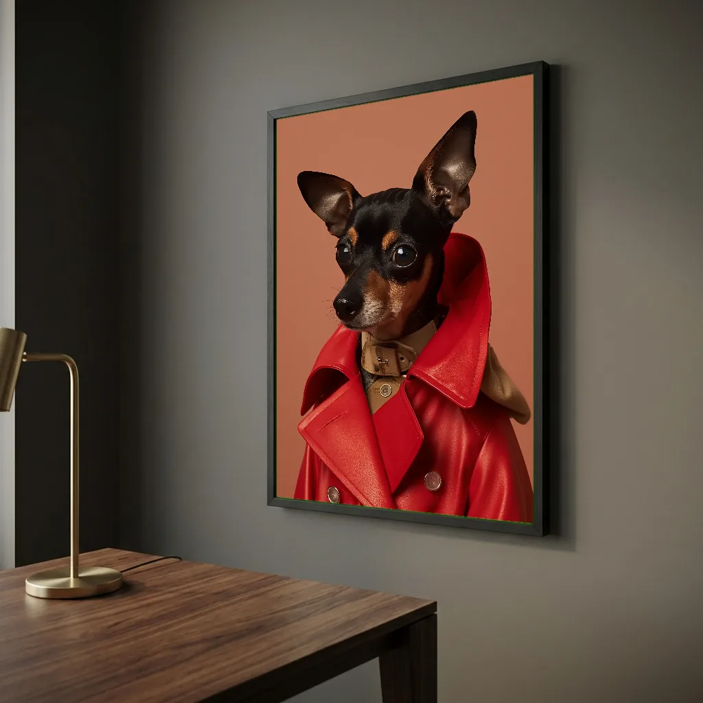 Le pinscher amusé en situation décorative