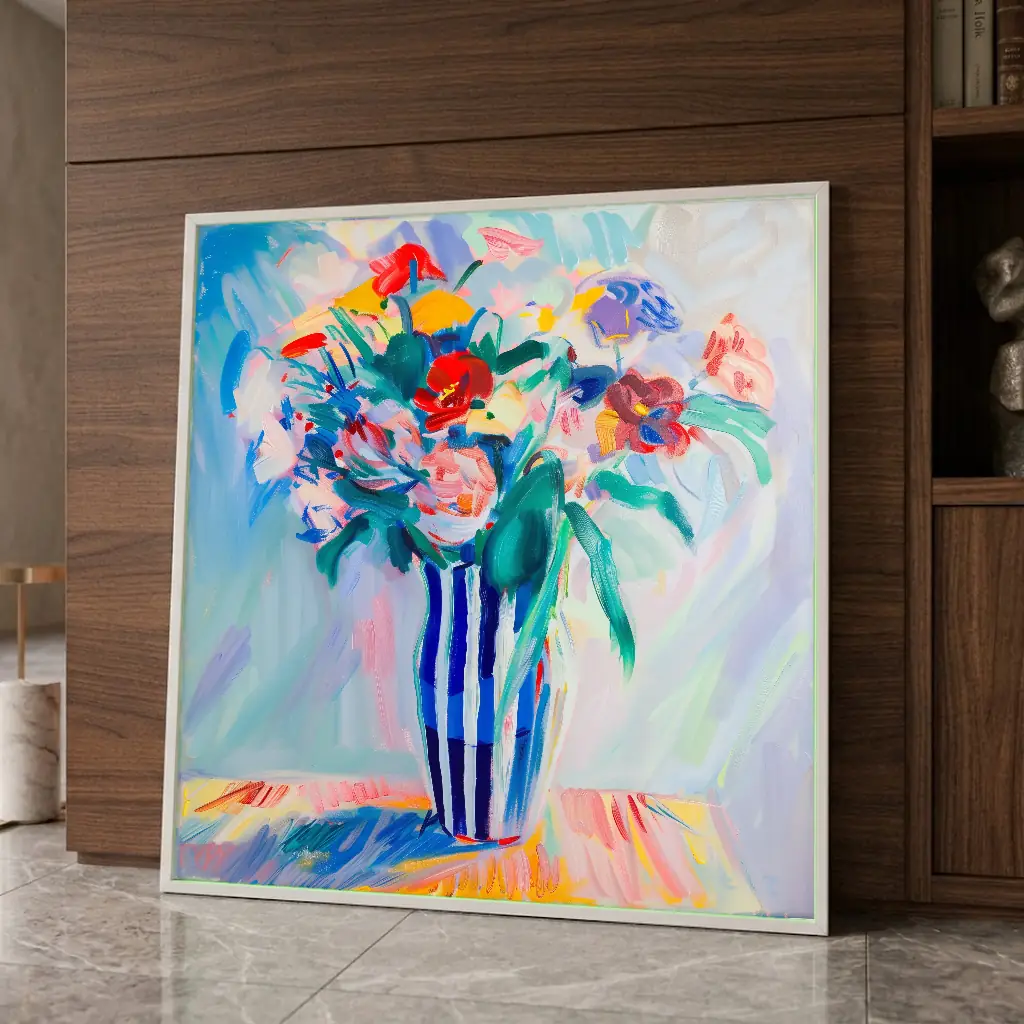 Le vase rayé en situation décorative