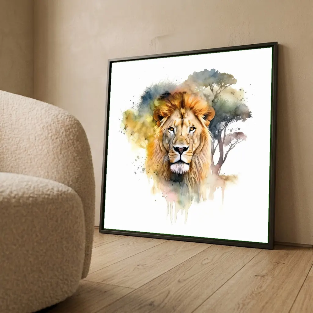 Lion dans la savane en situation décorative