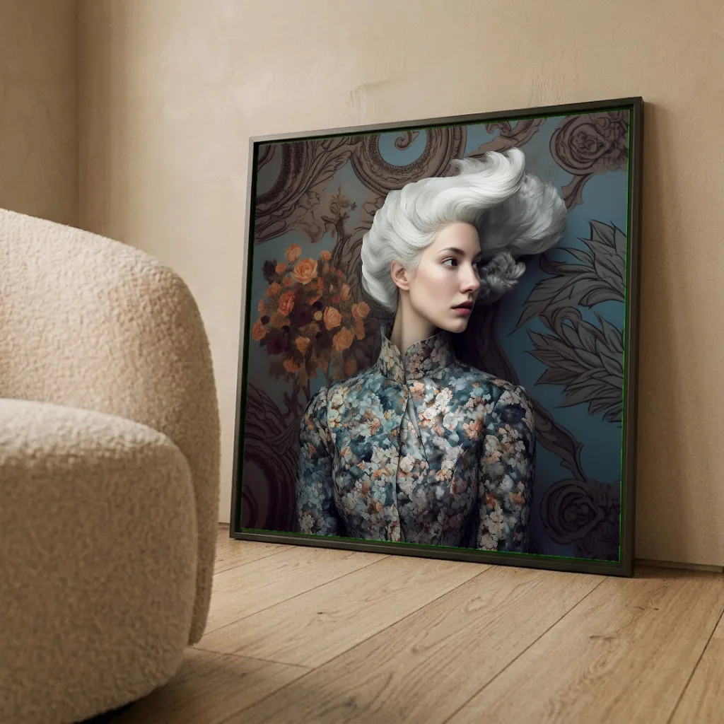 Portrait aux cheveux blancs en situation décorative