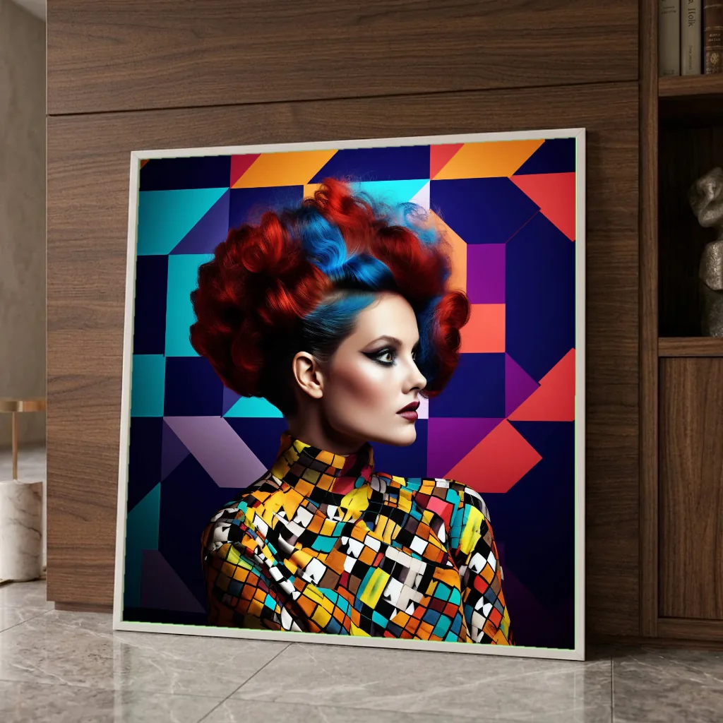 Portrait aux cheveux rouges et bleus