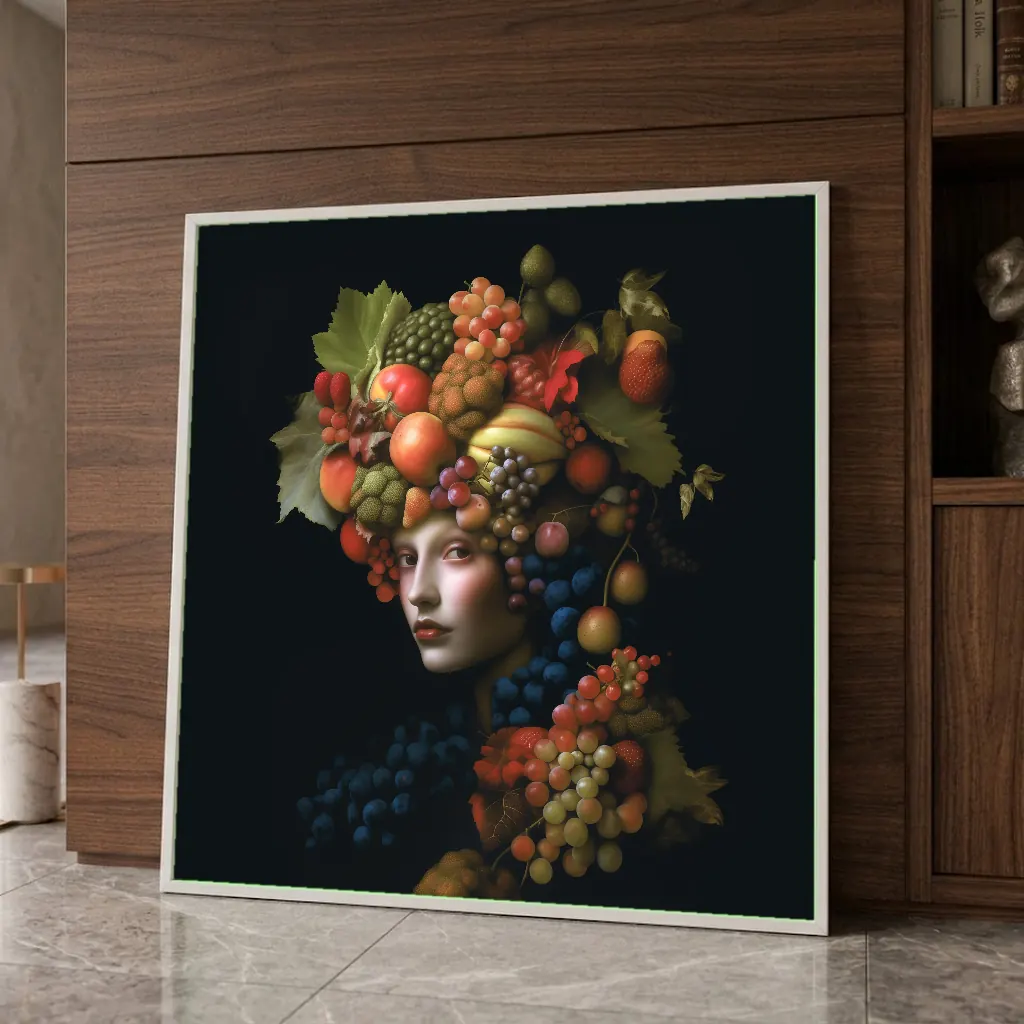 Portrait aux fruits VI en situation décorative