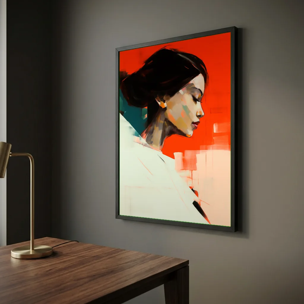 Portrait de femme sur fond rouge en situation décorative