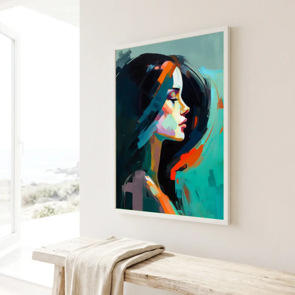 Portrait de femme sur fond vert en situation décorative