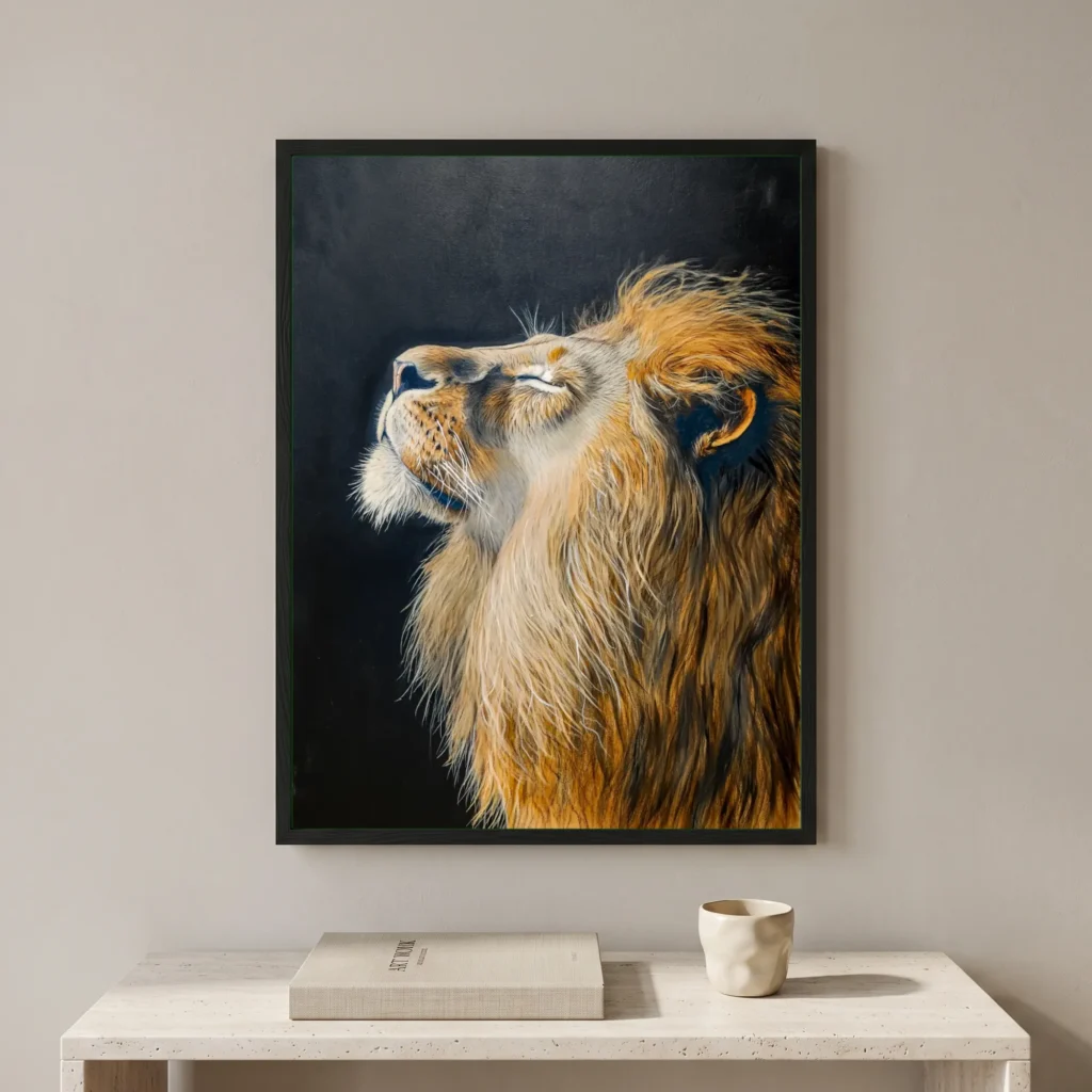 Tête de lion aux yeux fermés