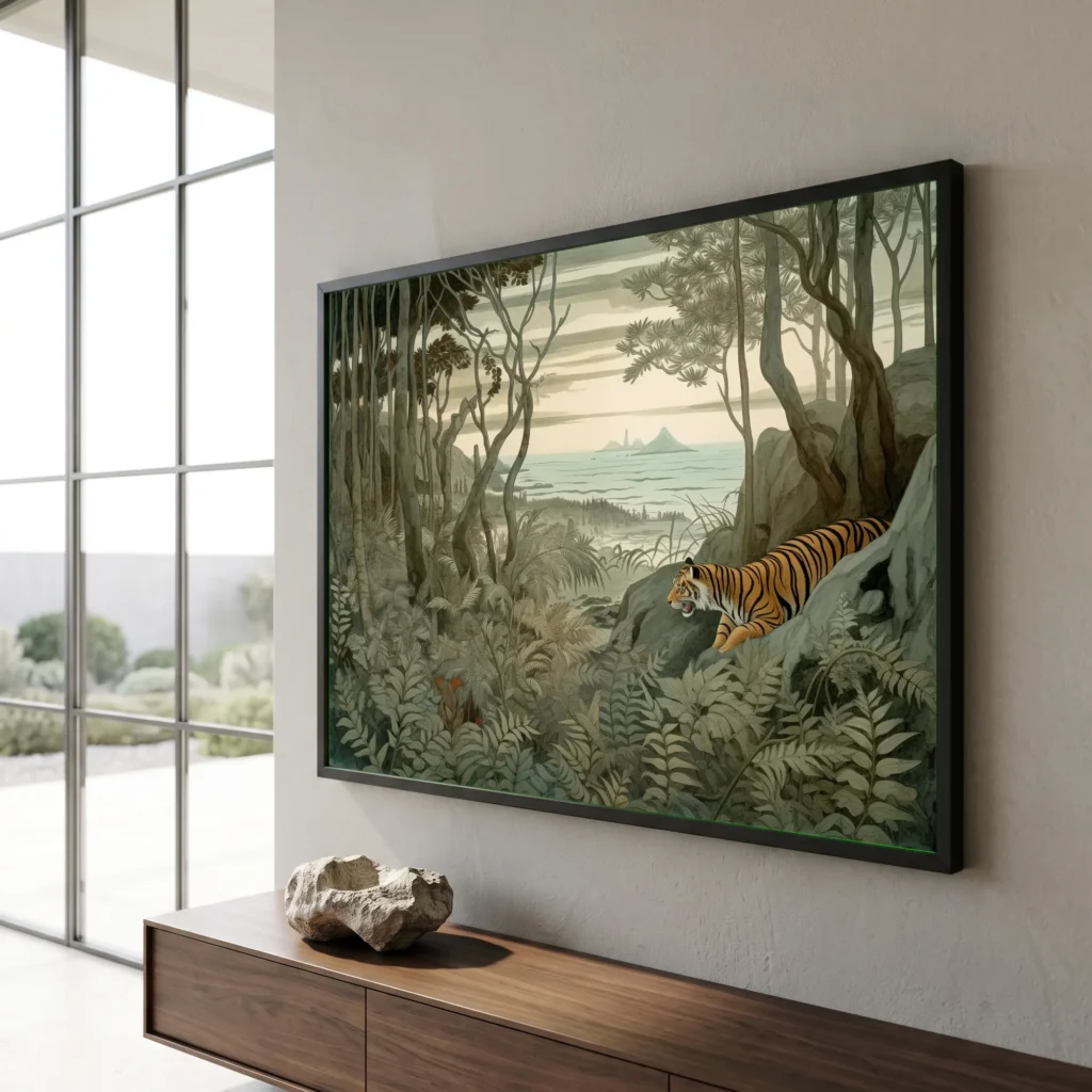 Tigre dans une forêt tropicale en situation décorative