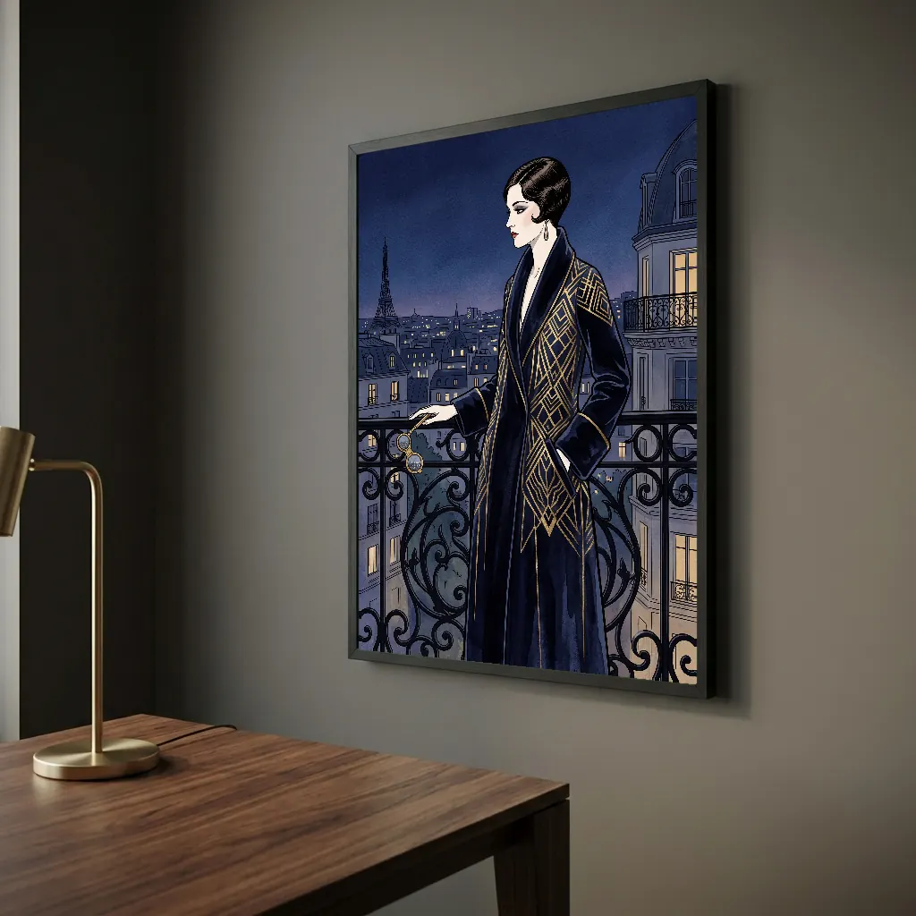Tableau Élégance Parisienne en situation dans un salon contemporain - Décoration murale
