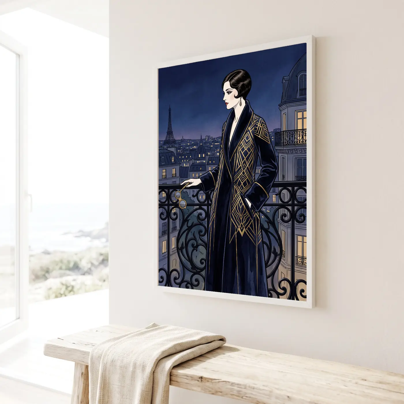 Grand format mural Élégance Parisienne au-dessus d'un canapé - Déco intérieure