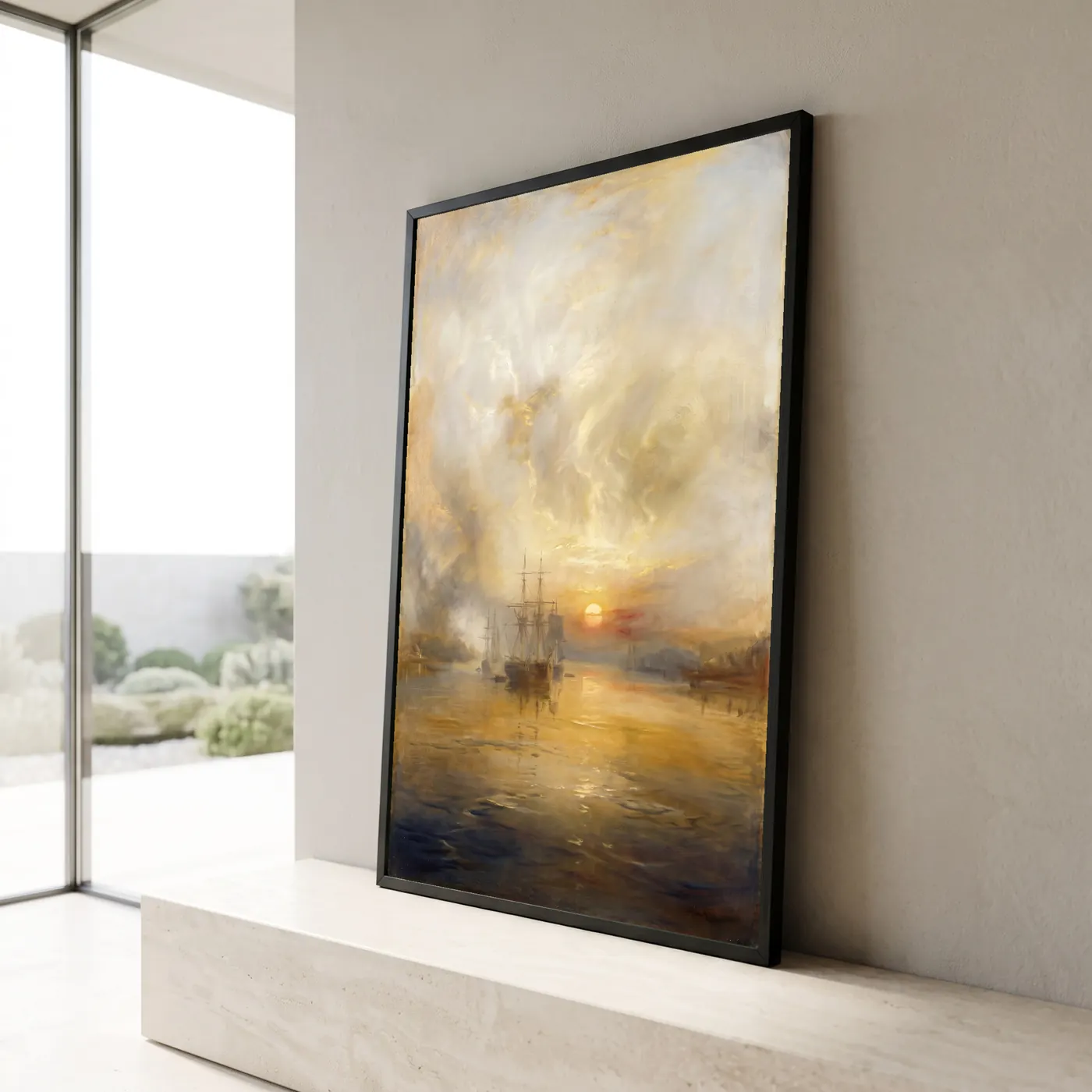 Grand format mural L'Éclat du Levant au-dessus d’un canapé - Déco intérieure