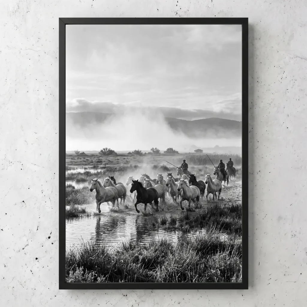 Tableau d’art L'Élan de Camargue encadré - Tirage d’art contemporain