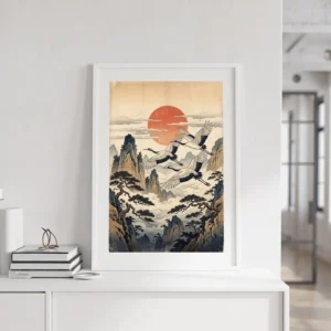 Tableau L'Envol des Grues en situation dans un salon contemporain - Décoration murale