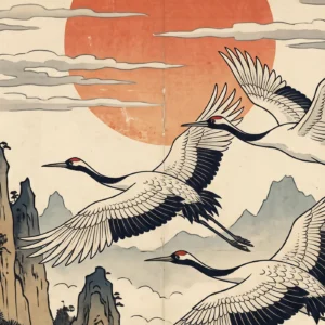 Détail de matière, grain et pigments du tirage d’art L'Envol des Grues