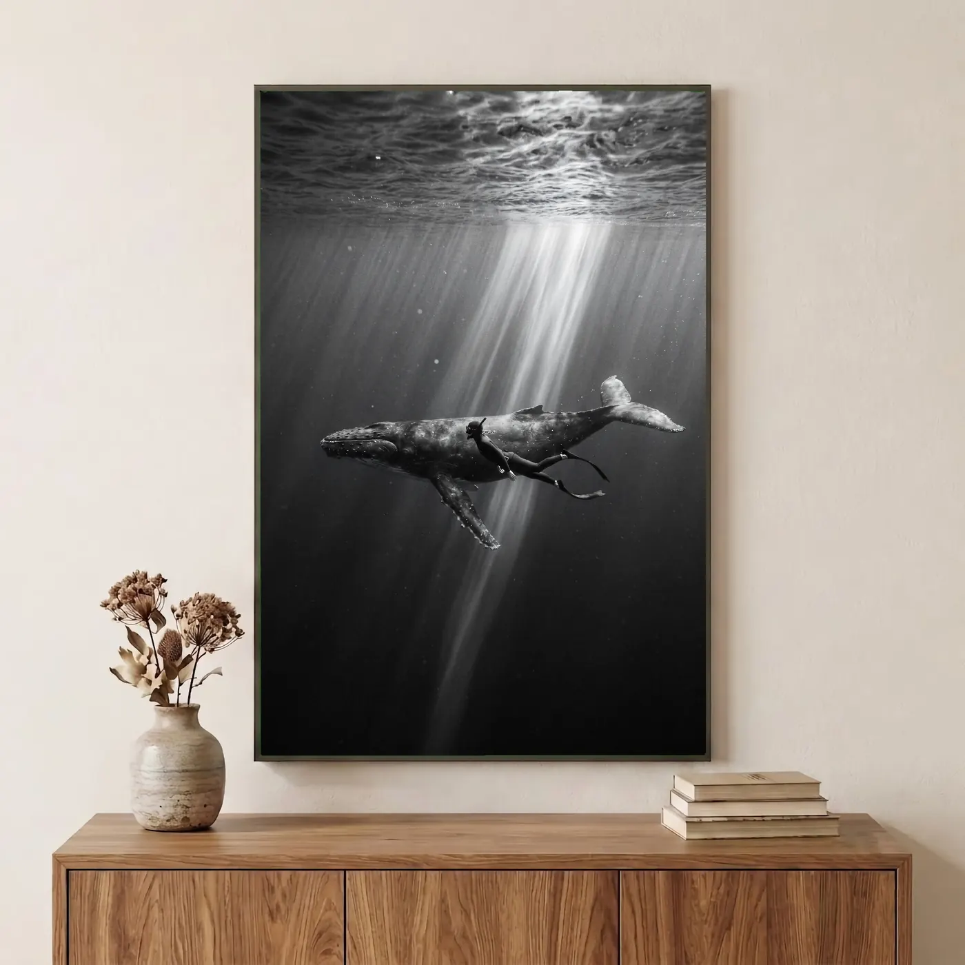 Tableau L'Éveil des Abysses en situation dans un salon contemporain - Décoration murale