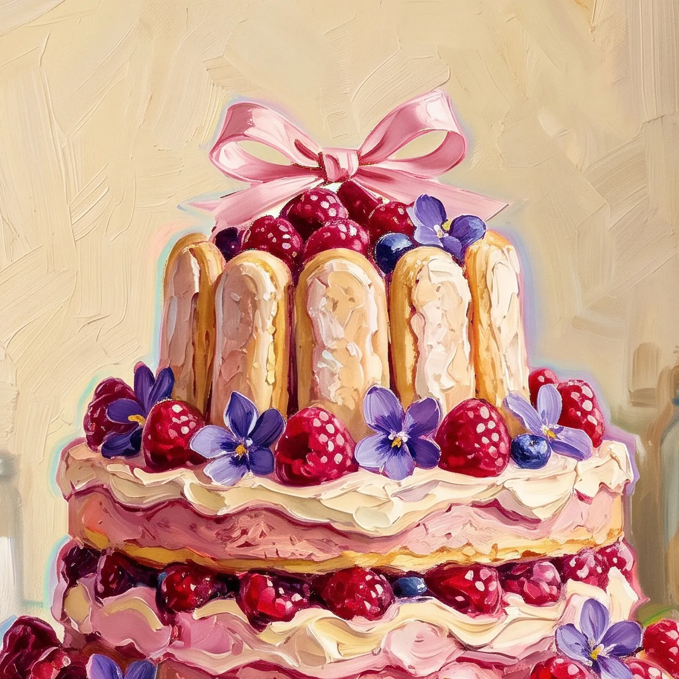 Détail de matière, grain et pigments du tirage d’art La Charlotte Framboise