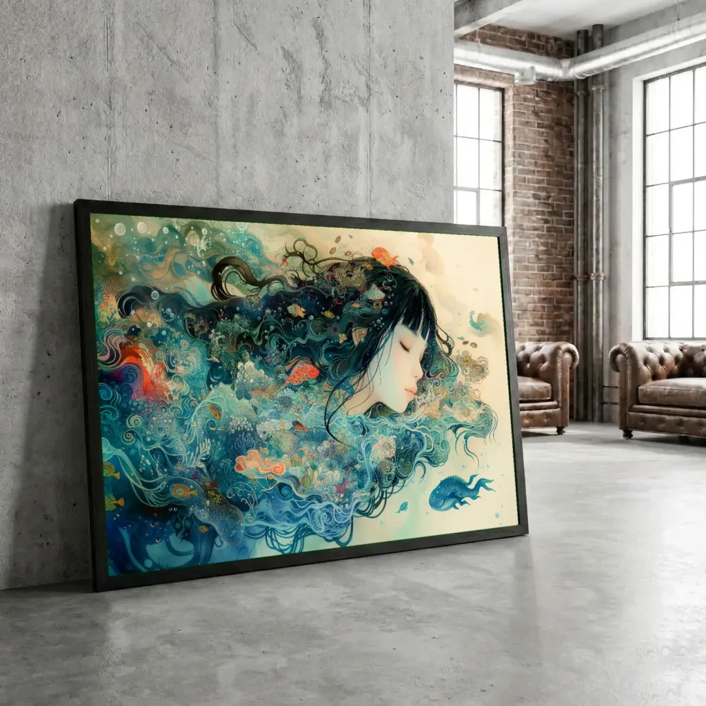 La jeune fille et la mer en situation décorative
