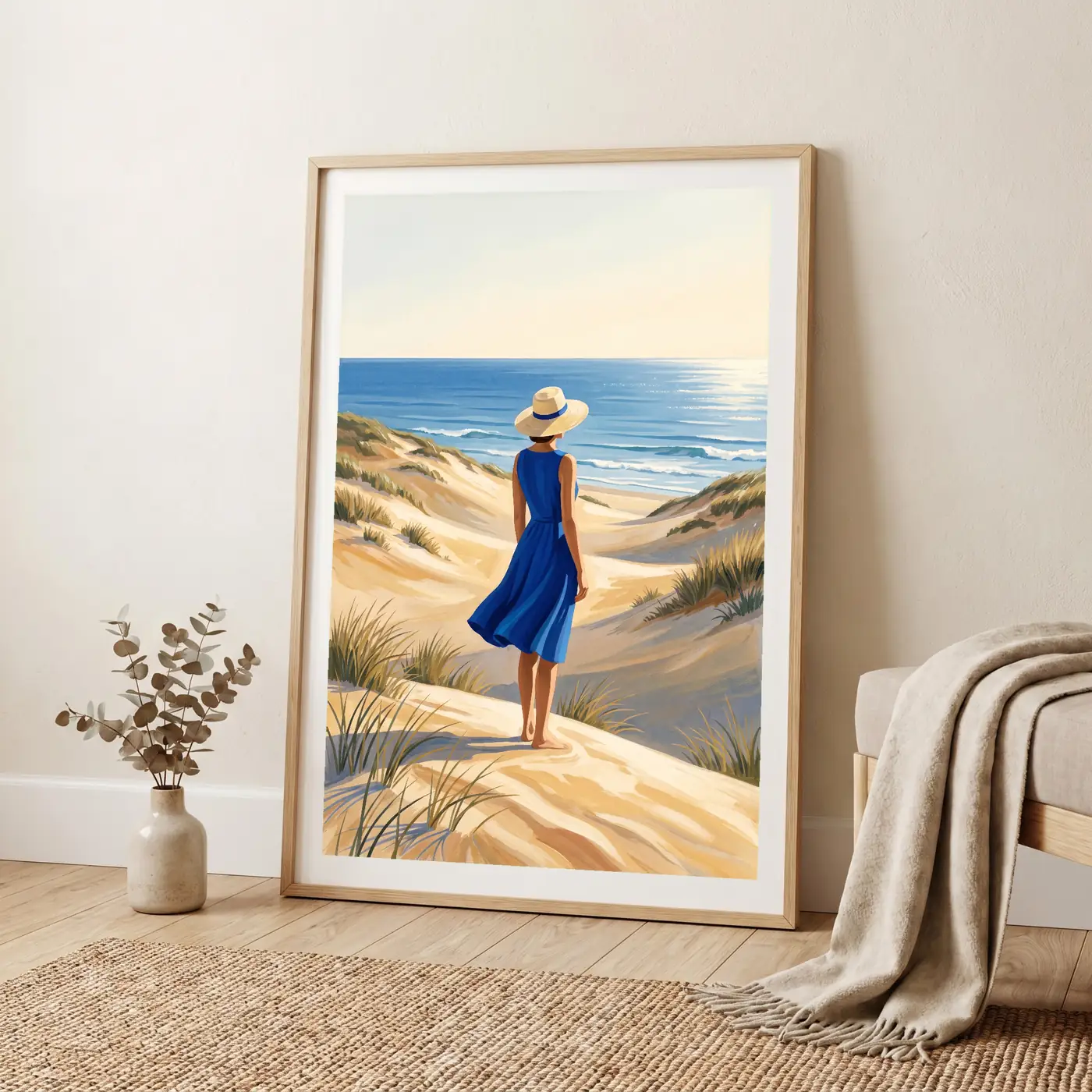Tableau La Robe Océane en situation dans un salon contemporain - Décoration murale