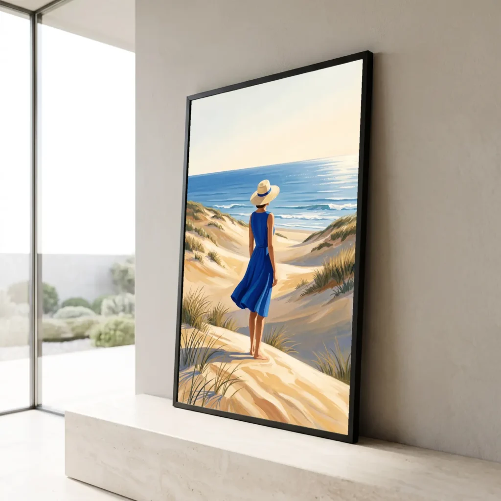 Grand format mural La Robe Océane au-dessus d’un canapé - Déco intérieure