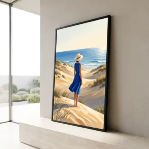 Grand format mural La Robe Océane au-dessus d’un canapé - Déco intérieure