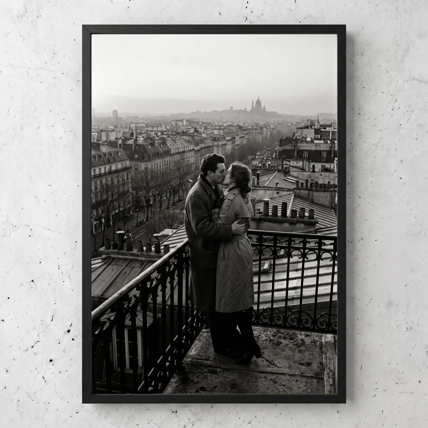 Tableau d’art Le Baiser des Toits encadré - Tirage d’art contemporain