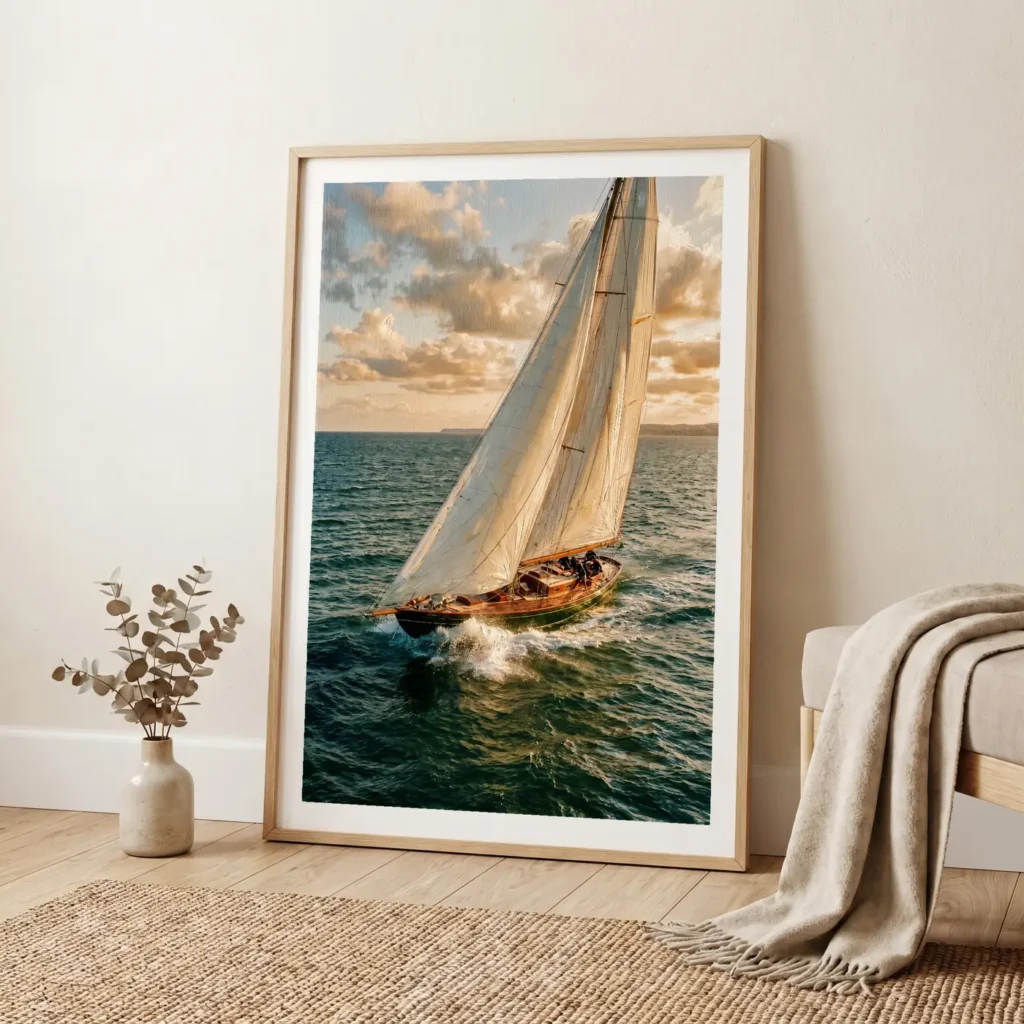 Tableau Le Cap du Couchant en situation dans un salon contemporain - Décoration murale