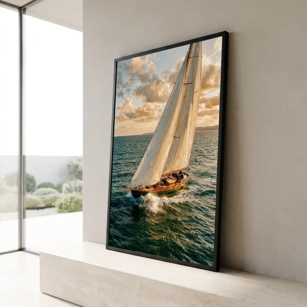 Grand format mural Le Cap du Couchant au-dessus d’un canapé - Déco intérieure