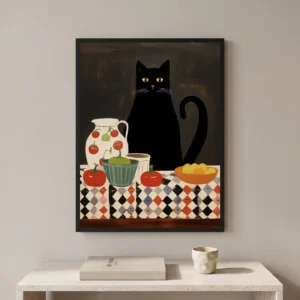 Tableau d'art Le chat attablé encadré - Tirage d'art contemporain