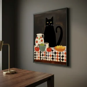 Tableau Le chat attablé en situation dans un salon contemporain - Décoration murale