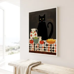 Grand format mural Le chat attablé au-dessus d'un canapé - Déco intérieure
