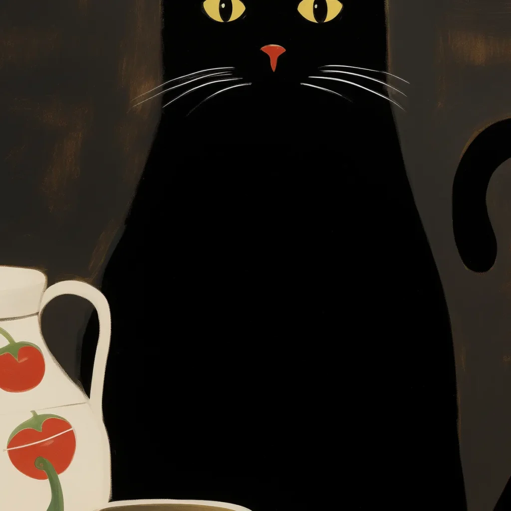 Détail de matière, grain et pigments du tirage d'art Le chat attablé