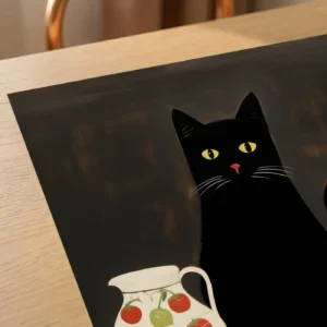 Tirage d'art Le chat attablé sur papier mat musée à plat