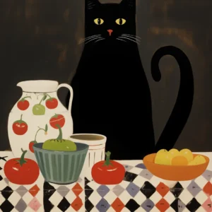 Œuvre originale Le chat attablé - Galerie Maiiart