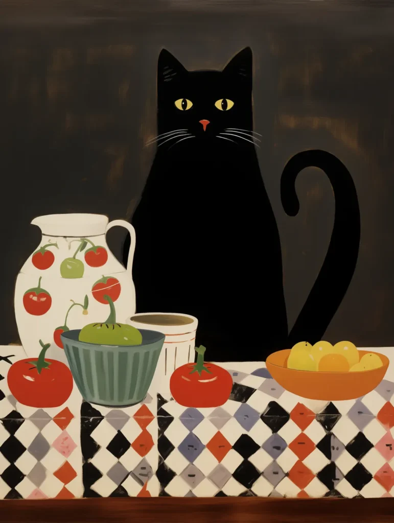 Œuvre originale Le chat attablé - Galerie Maiiart