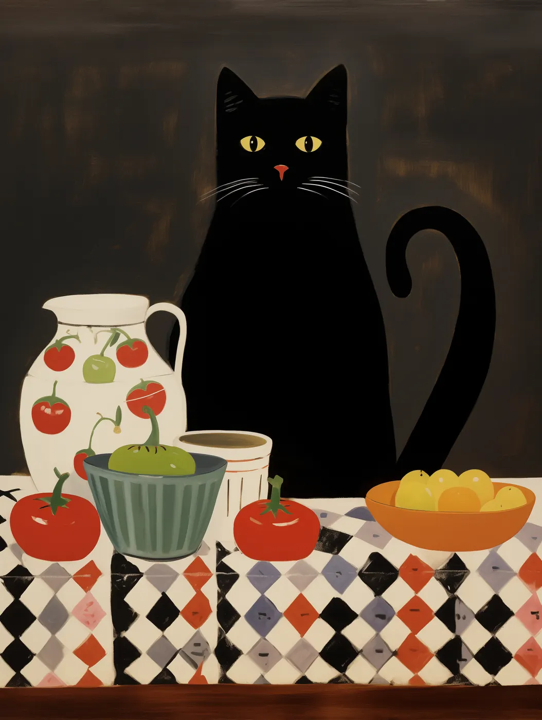 Œuvre originale Le chat attablé - Galerie Maiiart