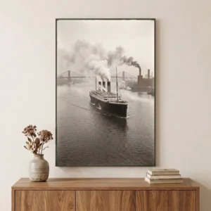Tableau Le Géant de l'Hudson en situation dans un salon contemporain - Décoration murale
