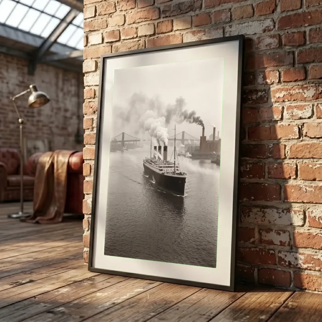 Grand format mural Le Géant de l'Hudson au-dessus d’un canapé - Déco intérieure