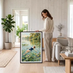 Grand format mural Le Sommeil des Nymphéas au-dessus d’un canapé - Déco intérieure